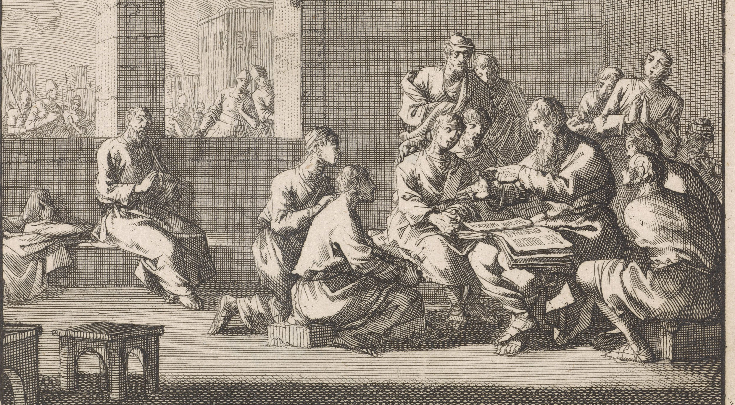 Origen Teaching Theological Students, detail, Jan Luyken, c. 1700 (courtesy of wikimedia commons)