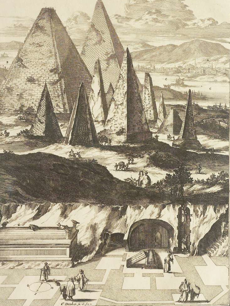 The pyramids at Giza from Athanasius Kircher's Sphinx Mystagoga (1676), one of the many, many Ægypts that have arisen throughout history
